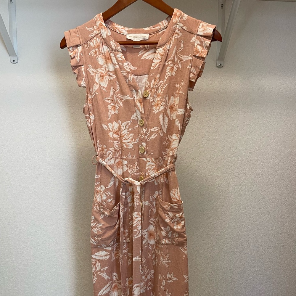 Salmon pink floral Monteau linen/rayon dress S